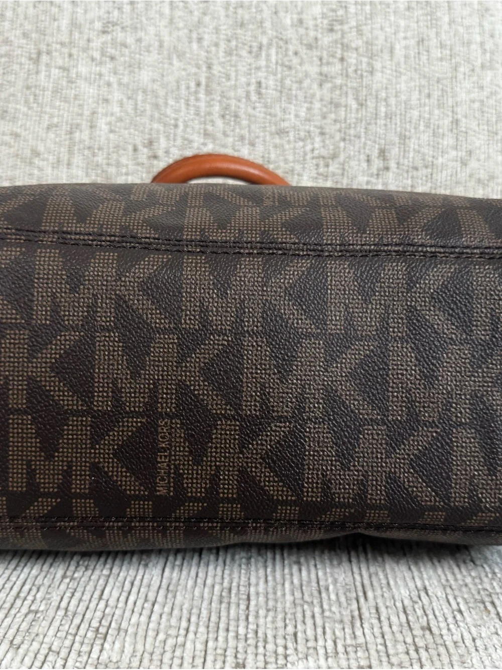 Michael Kors Dark Brown Signature Satchel Shoulder Bag w/Leather Handles & Trim